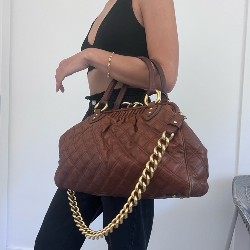 Marc Jacobs Quilted Leather Stam Shoulder Bag DARK BROWN